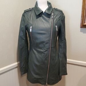 DOMA Green Leather Motorcycle Zip Jacket